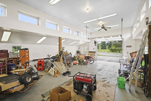 garage with ceiling fan