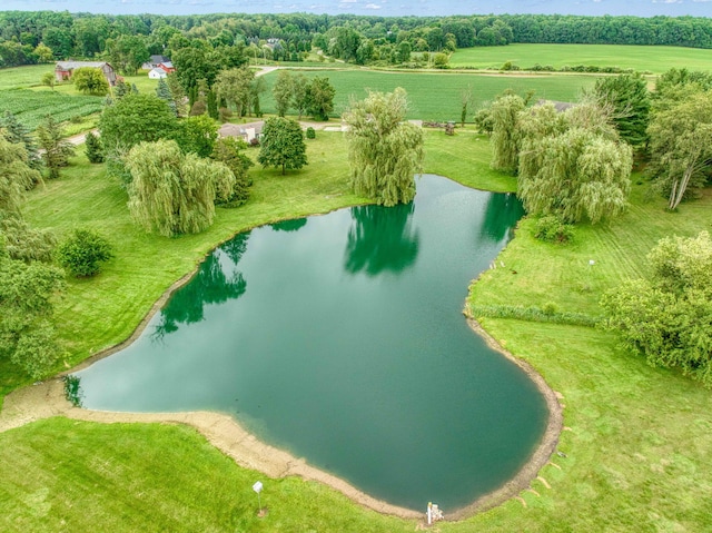 aerial view with a water view and a rural view