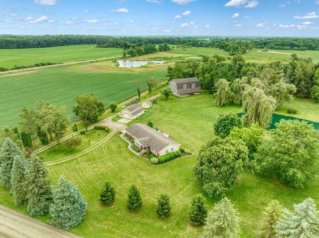 bird's eye view with a water view and a rural view