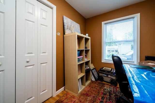 office area featuring light hardwood / wood-style flooring