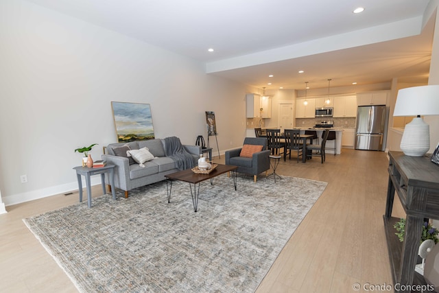 living room featuring light wood-type flooring