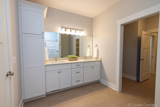 bathroom featuring wood-type flooring and vanity