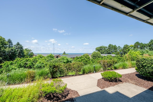 view of yard with a water view