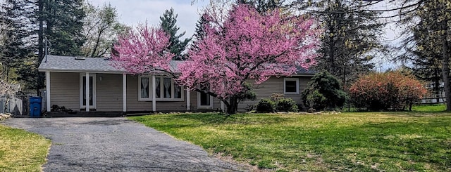 view of property hidden behind natural elements with a front lawn