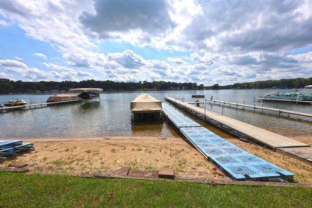 dock area with a water view