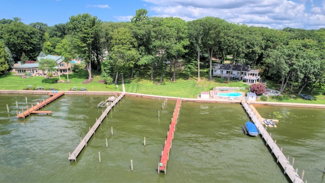 view of dock with a water view