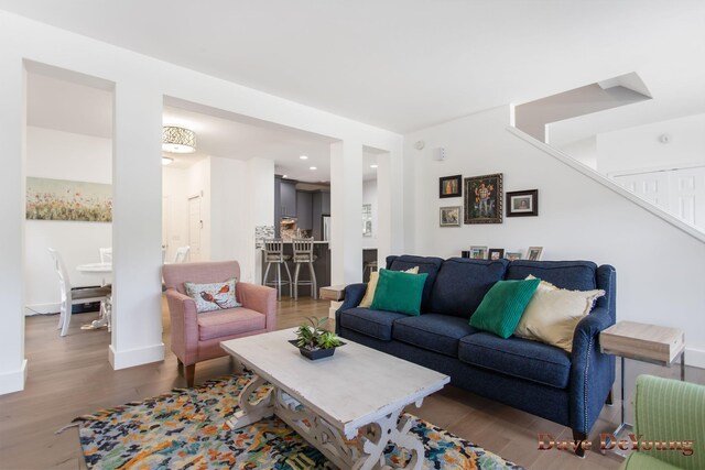 living room with hardwood / wood-style floors