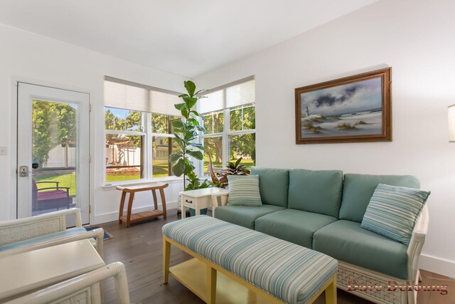 living room with hardwood / wood-style floors