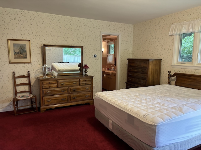 carpeted bedroom with ensuite bathroom