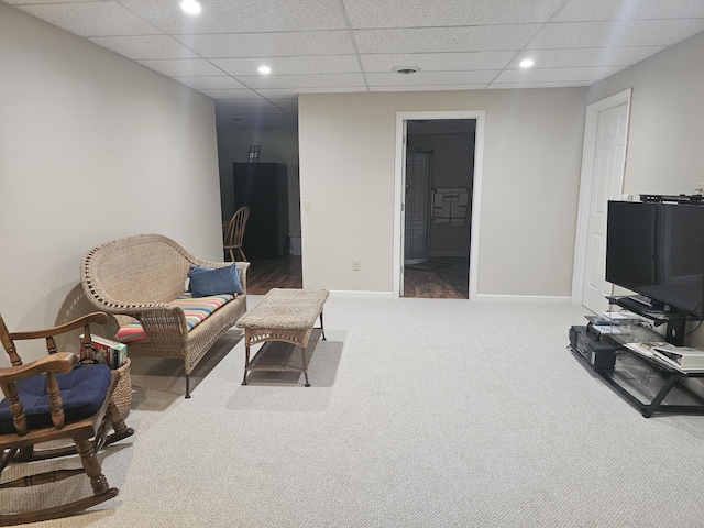 living area featuring carpet floors