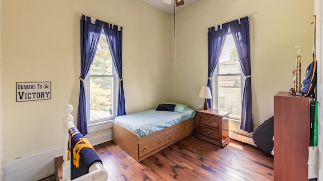 bedroom featuring multiple windows and hardwood / wood-style floors