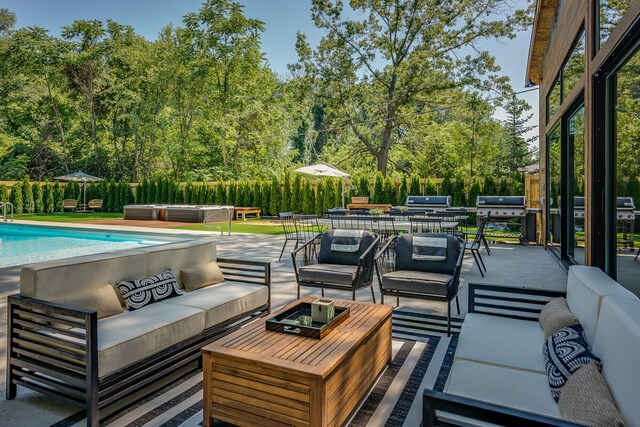 15963 Lakeshore Rd, Union Pier, MI 49129 - view of patio / terrace featuring an outdoor pool, a grill, and an outdoor hangout area