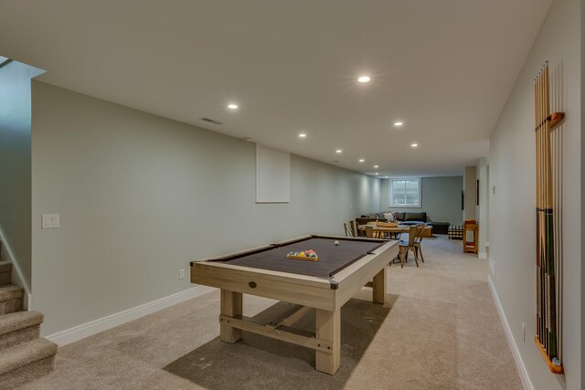 15963 Lakeshore Rd, Union Pier, MI 49129 - recreation room with light colored carpet, baseboards, visible vents, and recessed lighting