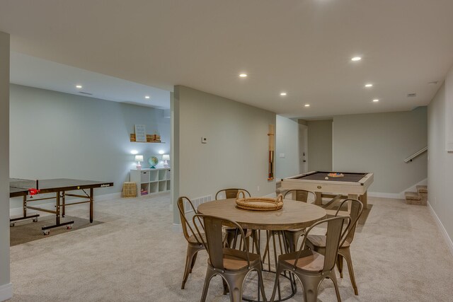15963 Lakeshore Rd, Union Pier, MI 49129 - dining space with light colored carpet, baseboards, and recessed lighting