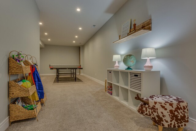 15963 Lakeshore Rd, Union Pier, MI 49129 - playroom with carpet flooring, baseboards, visible vents, and recessed lighting