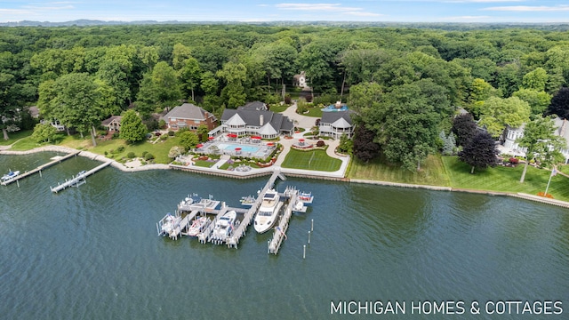 aerial view with a water view