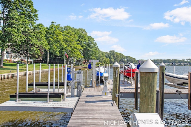 view of dock with a water view