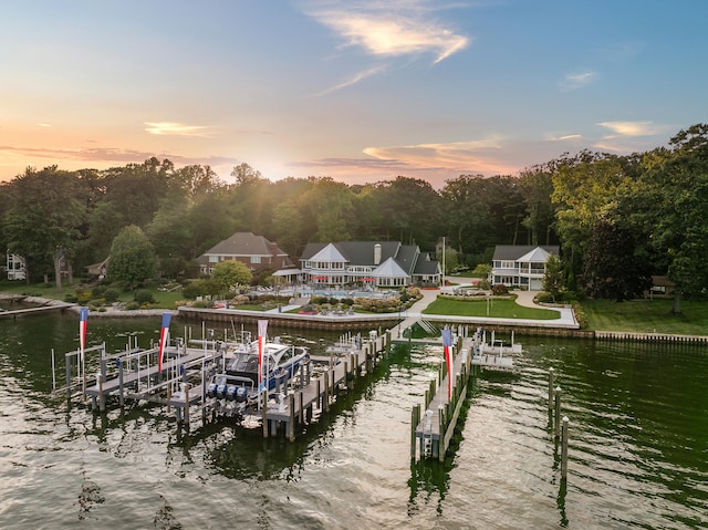 view of dock with a water view