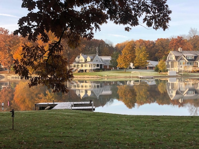 view of water feature with a boat dock