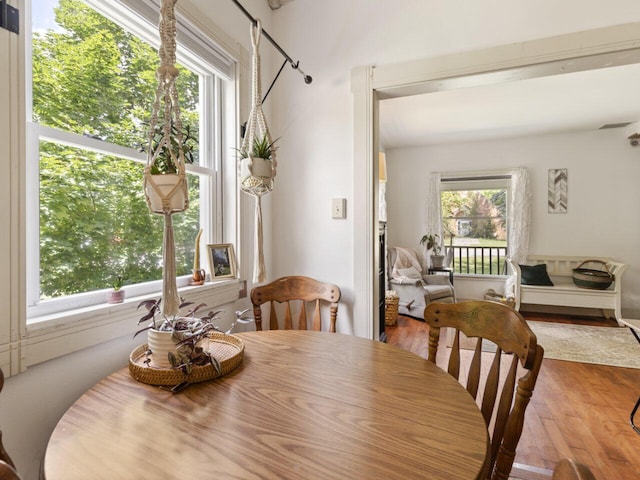 dining space featuring light hardwood / wood-style floors