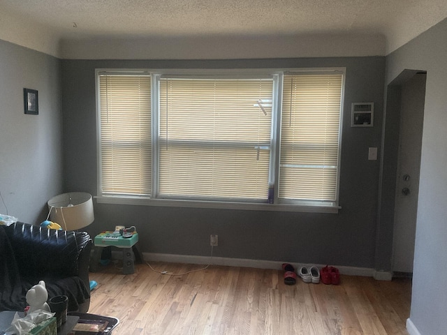 sitting room featuring light hardwood / wood-style floors and a textured ceiling