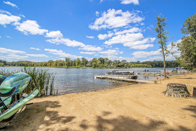 view of dock with a water view