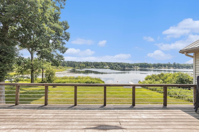 wooden terrace with a water view