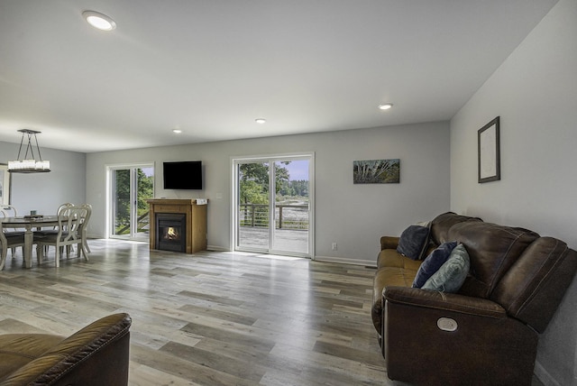 living room featuring light wood-type flooring