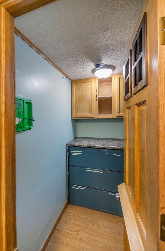 kitchen featuring light hardwood / wood-style floors and a textured ceiling