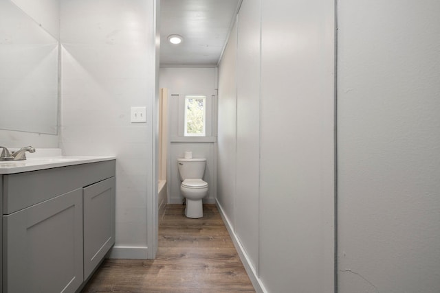 bathroom with vanity, hardwood / wood-style floors, and toilet