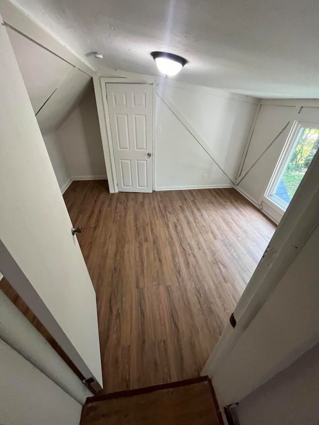 additional living space featuring vaulted ceiling and hardwood / wood-style floors