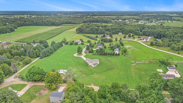 birds eye view of property featuring a rural view