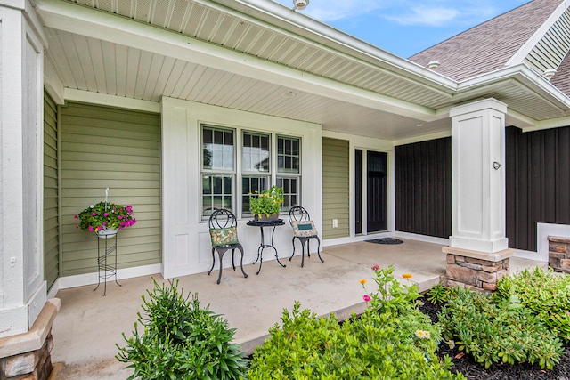 view of patio featuring a porch