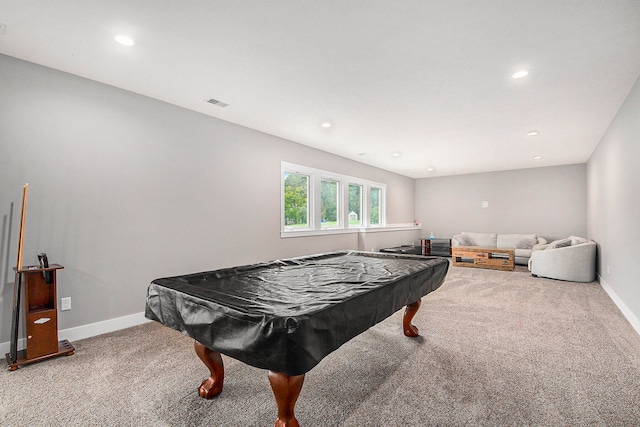 recreation room featuring billiards and carpet floors