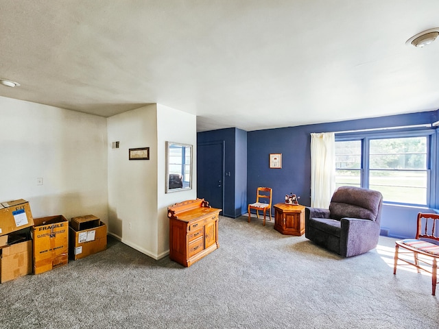 living area featuring carpet