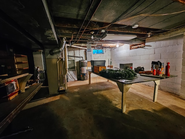 basement featuring water heater