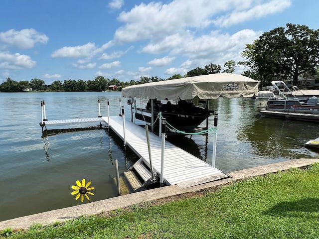 dock area with a water view