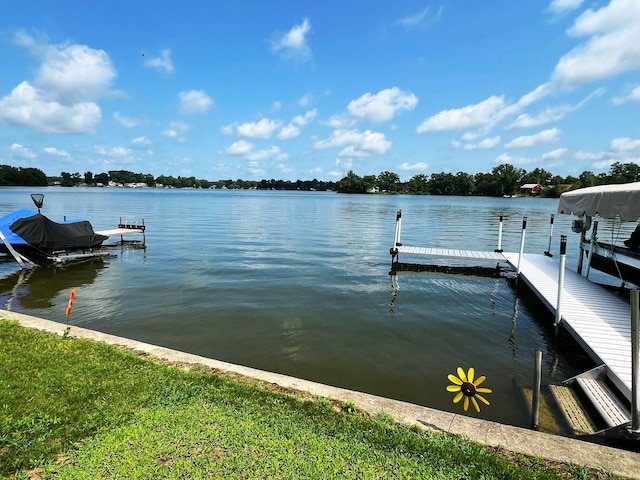 dock area featuring a water view