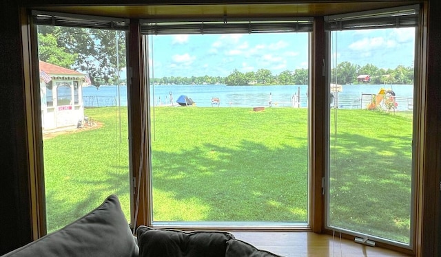 entryway featuring a water view