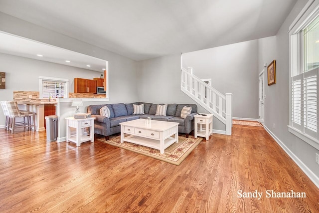 living room featuring light wood-type flooring