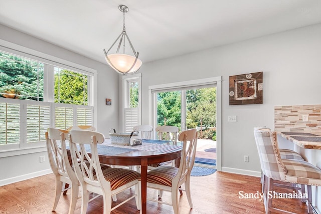 dining space with light hardwood / wood-style floors