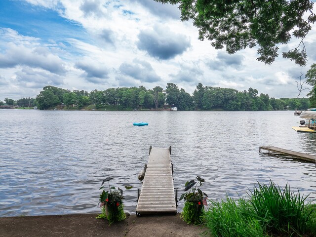 water view featuring a dock