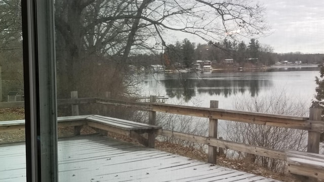 view of dock with a water view