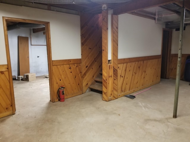 basement with wood walls