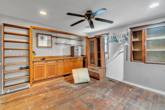 kitchen with ceiling fan and light hardwood / wood-style floors