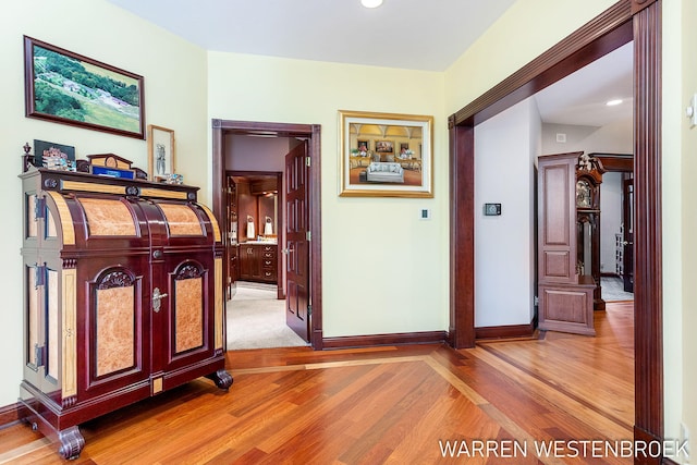 hall featuring light wood-type flooring