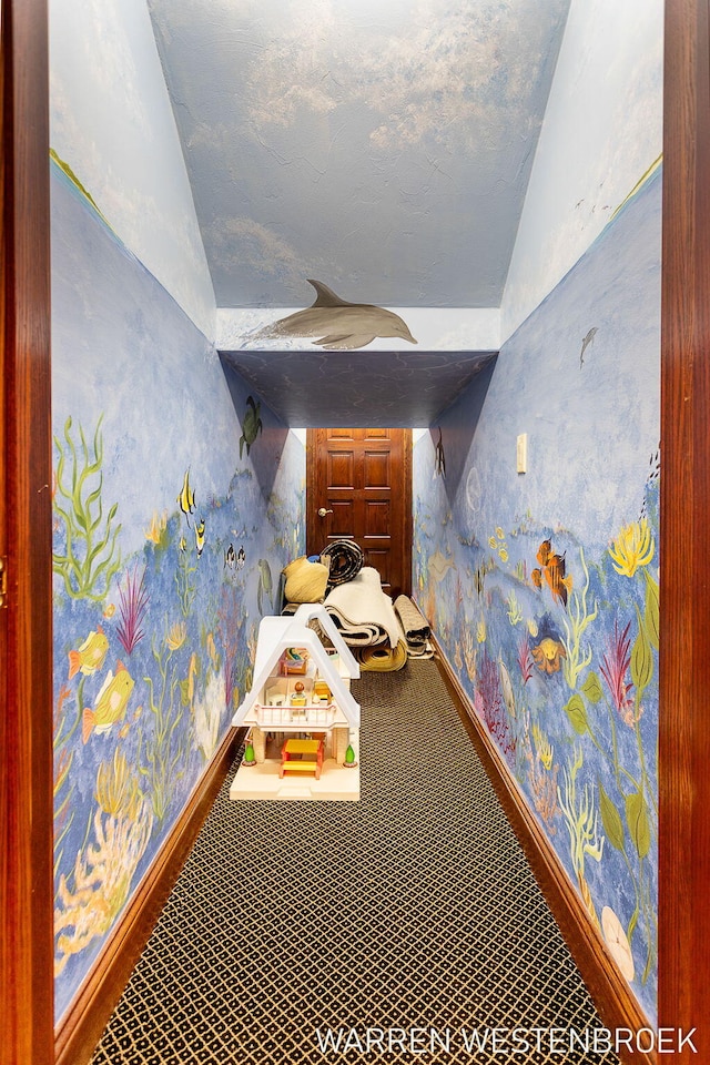 corridor featuring lofted ceiling