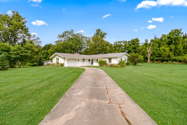 ranch-style house with a front lawn