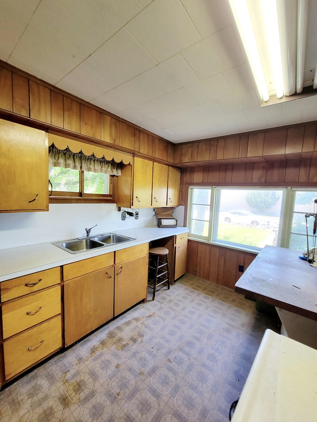 kitchen with wooden walls and sink