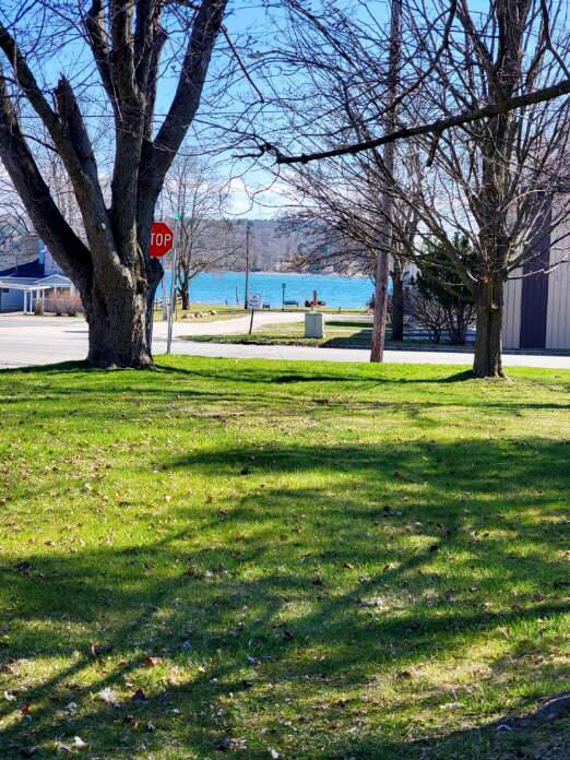 view of property's community featuring a water view and a lawn